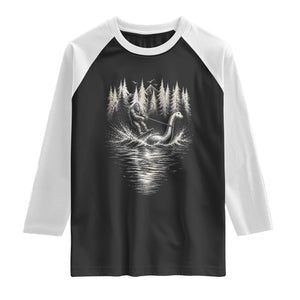 Funny Bigfoot Water Skiing Behind Nessie Raglan Shirt Cryptid Lover TS12 Black White Print Your Wear