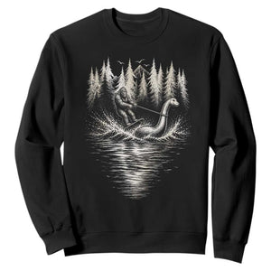 Funny Bigfoot Water Skiing Behind Nessie Sweatshirt Cryptid Lover TS12 Black Print Your Wear