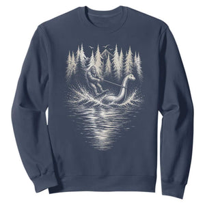 Funny Bigfoot Water Skiing Behind Nessie Sweatshirt Cryptid Lover TS12 Navy Print Your Wear