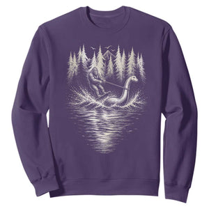 Funny Bigfoot Water Skiing Behind Nessie Sweatshirt Cryptid Lover TS12 Purple Print Your Wear