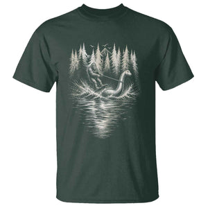 Funny Bigfoot Water Skiing Behind Nessie T Shirt Cryptid Lover TS12 Dark Forest Green Print Your Wear