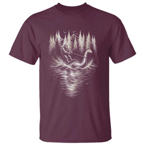 Funny Bigfoot Water Skiing Behind Nessie T Shirt Cryptid Lover TS12 Maroon Print Your Wear