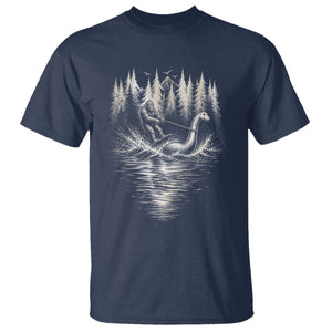 Funny Bigfoot Water Skiing Behind Nessie T Shirt Cryptid Lover TS12 Navy Print Your Wear