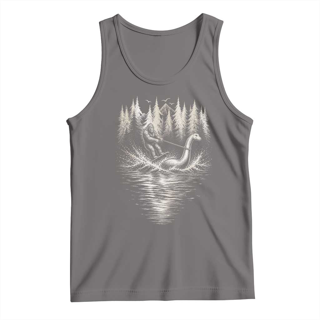 Funny Bigfoot Water Skiing Behind Nessie Tank Top Cryptid Lover TS12 Deep Heather Print Your Wear