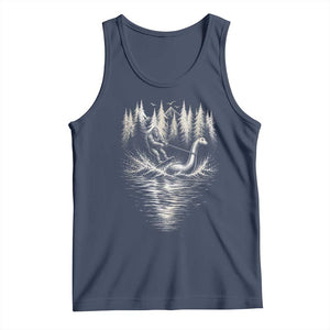 Funny Bigfoot Water Skiing Behind Nessie Tank Top Cryptid Lover TS12 Navy Print Your Wear