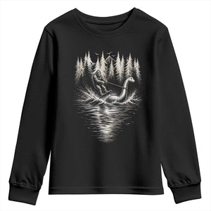 Funny Bigfoot Water Skiing Behind Nessie Youth Sweatshirt Cryptid Lover TS12 Black Print Your Wear