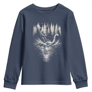 Funny Bigfoot Water Skiing Behind Nessie Youth Sweatshirt Cryptid Lover TS12 Navy Print Your Wear