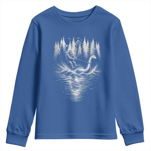 Funny Bigfoot Water Skiing Behind Nessie Youth Sweatshirt Cryptid Lover TS12 Royal Blue Print Your Wear