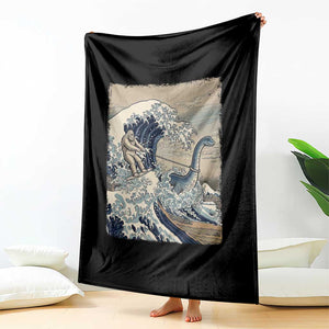 Funny Bigfoot Water Skiing Behind Nessie Throw Blanket Ukiyoe Inspired Wave Art TS12 Print Your Wear
