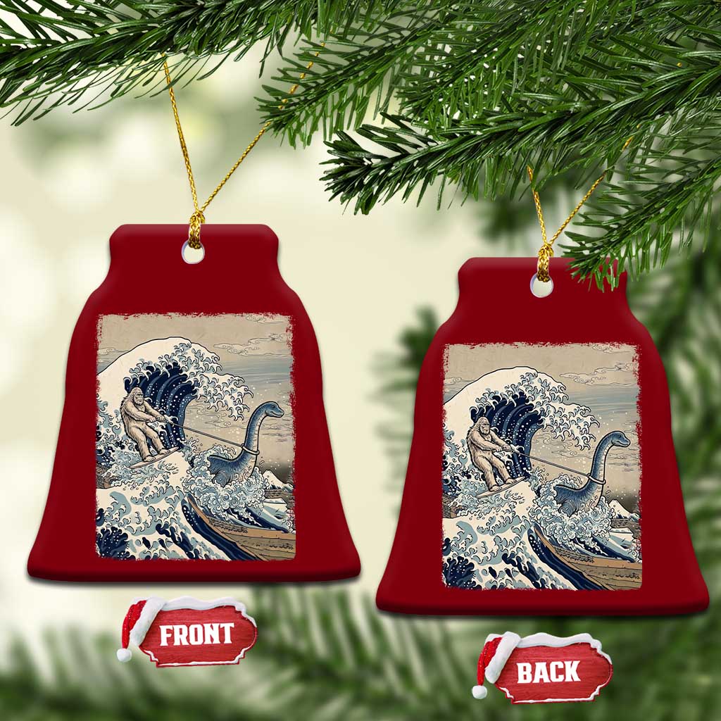 Funny Bigfoot Water Skiing Behind Nessie Ceramic Ornament Ukiyoe Inspired Wave Art TS12 Print Your Wear