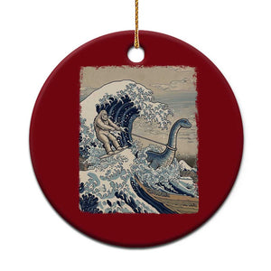 Funny Bigfoot Water Skiing Behind Nessie Ceramic Ornament Ukiyoe Inspired Wave Art TS12 1pc Red Print Your Wear