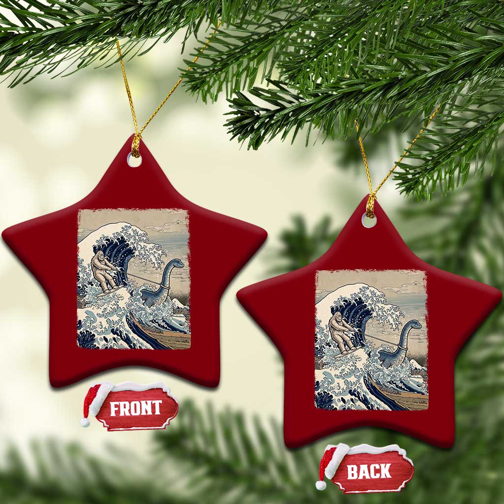 Funny Bigfoot Water Skiing Behind Nessie Ceramic Ornament Ukiyoe Inspired Wave Art TS12 Print Your Wear