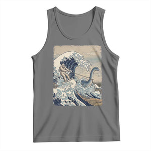 Funny Bigfoot Water Skiing Behind Nessie Tank Top Ukiyoe Inspired Wave Art TS12 Black Heather Print Your Wear