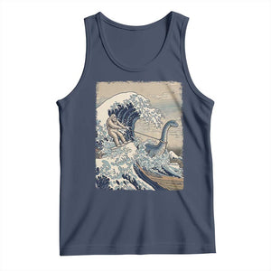 Funny Bigfoot Water Skiing Behind Nessie Tank Top Ukiyoe Inspired Wave Art TS12 Navy Print Your Wear