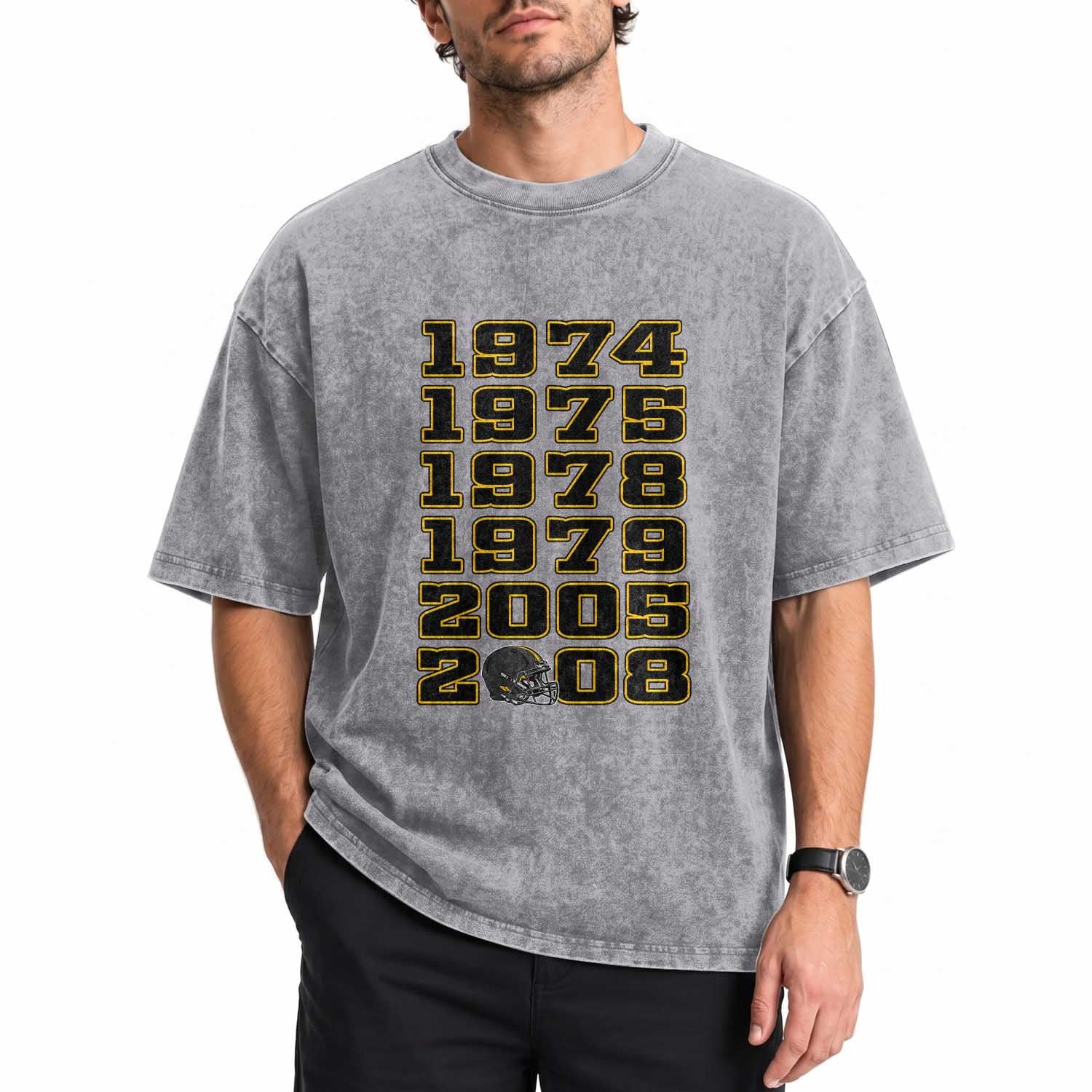 Six Historic Championship Seasons Washed Cotton T-Shirt Vintage Football Fan Graphic