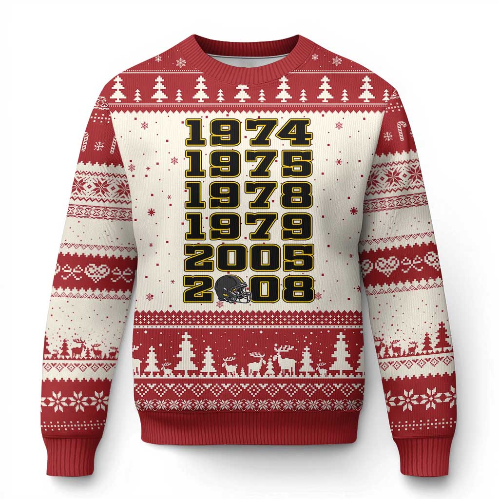Six Historic Championship Seasons Ugly Christmas Sweater Vintage Football Fan Graphic TS12 Beige Red Print Your Wear