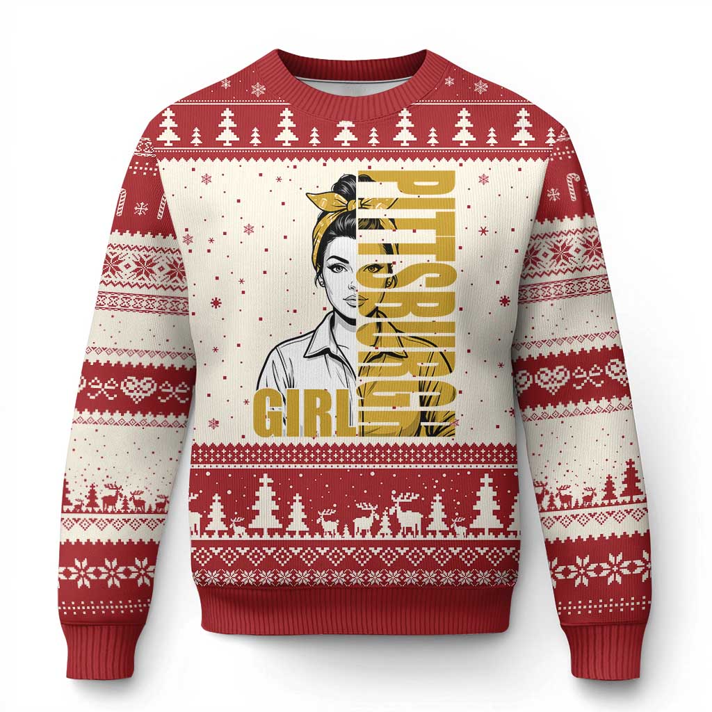 Strong Woman Football Game Day Ugly Christmas Sweater Black And Gold City Pride TS12 Beige Red Print Your Wear