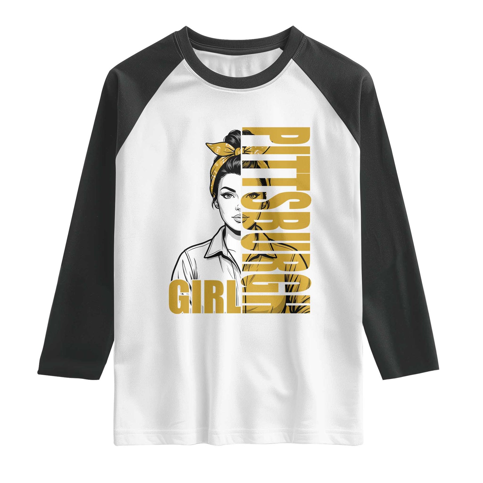 Strong Woman Football Game Day Raglan Shirt Black And Gold City Pride TS12 White Black Print Your Wear