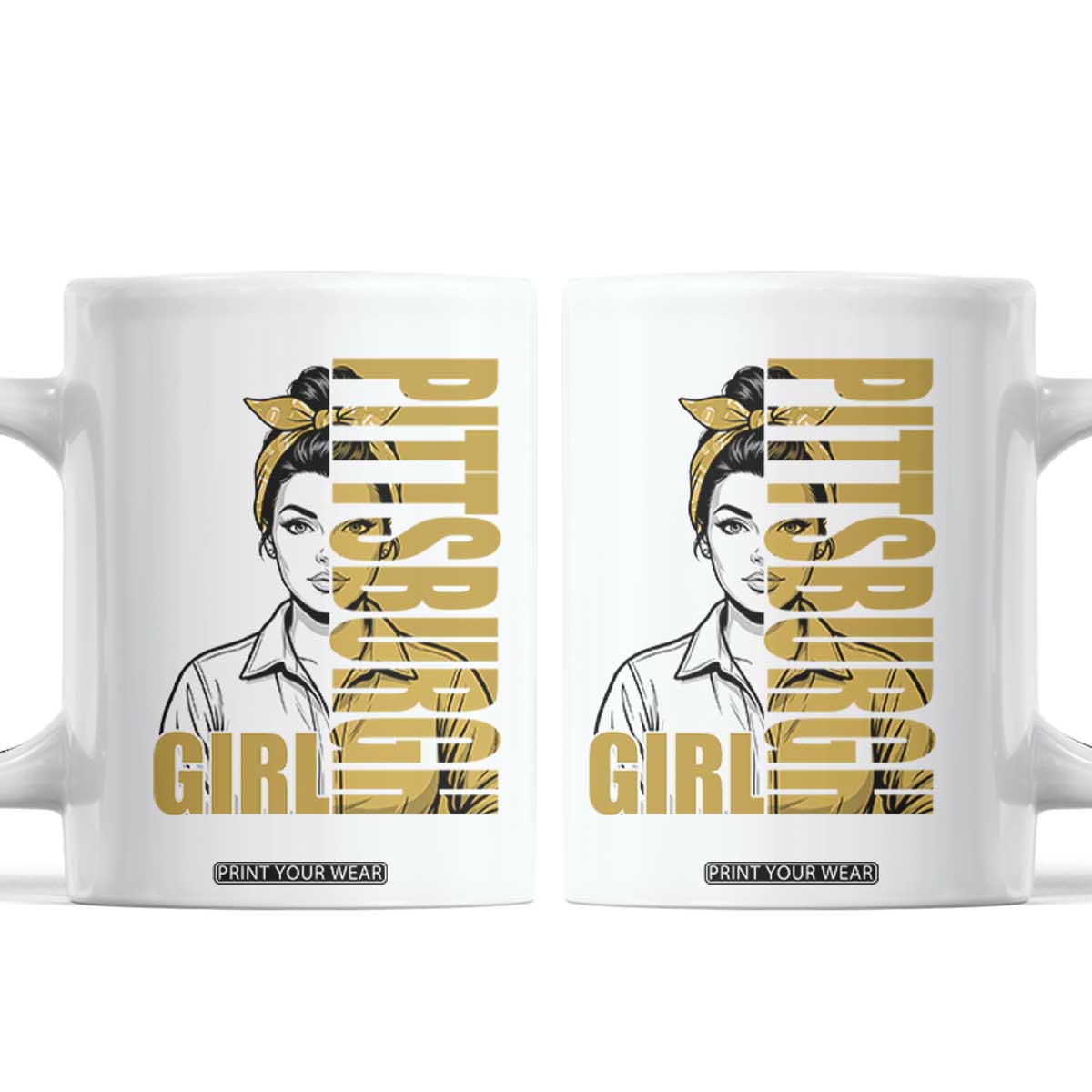 Strong Woman Football Game Day Coffee Mug Black And Gold City Pride TS12 White Print Your Wear