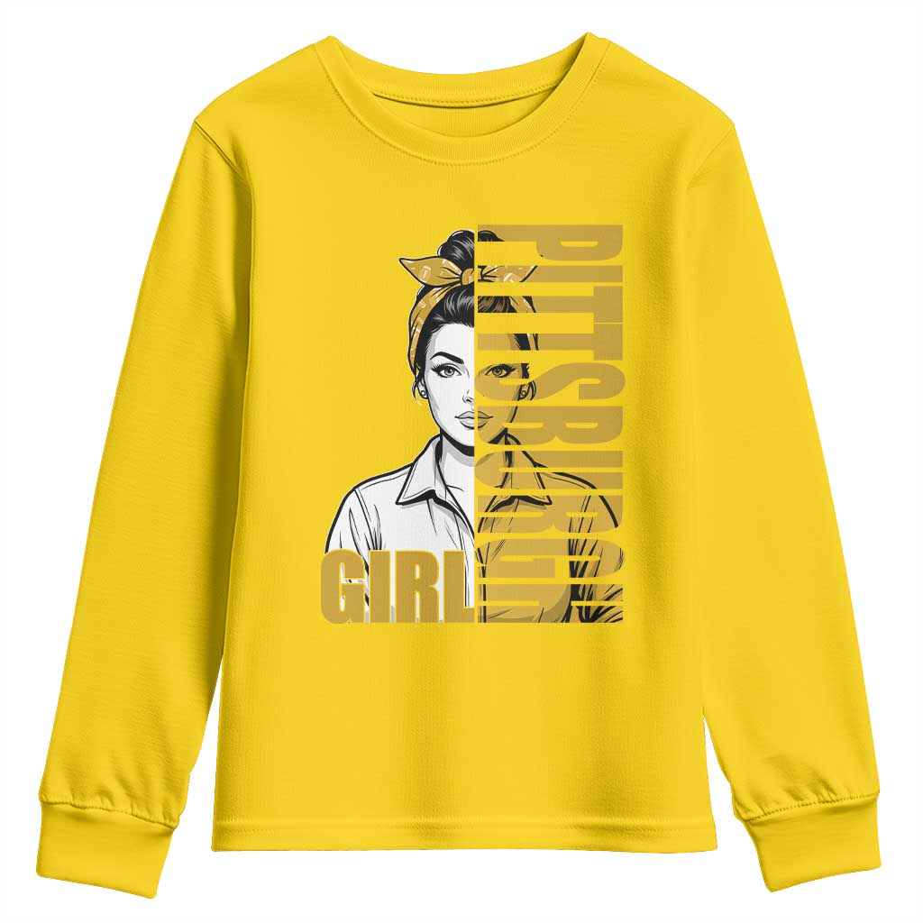Strong Woman Football Game Day Youth Sweatshirt Black And Gold City Pride TS12 Daisy Print Your Wear