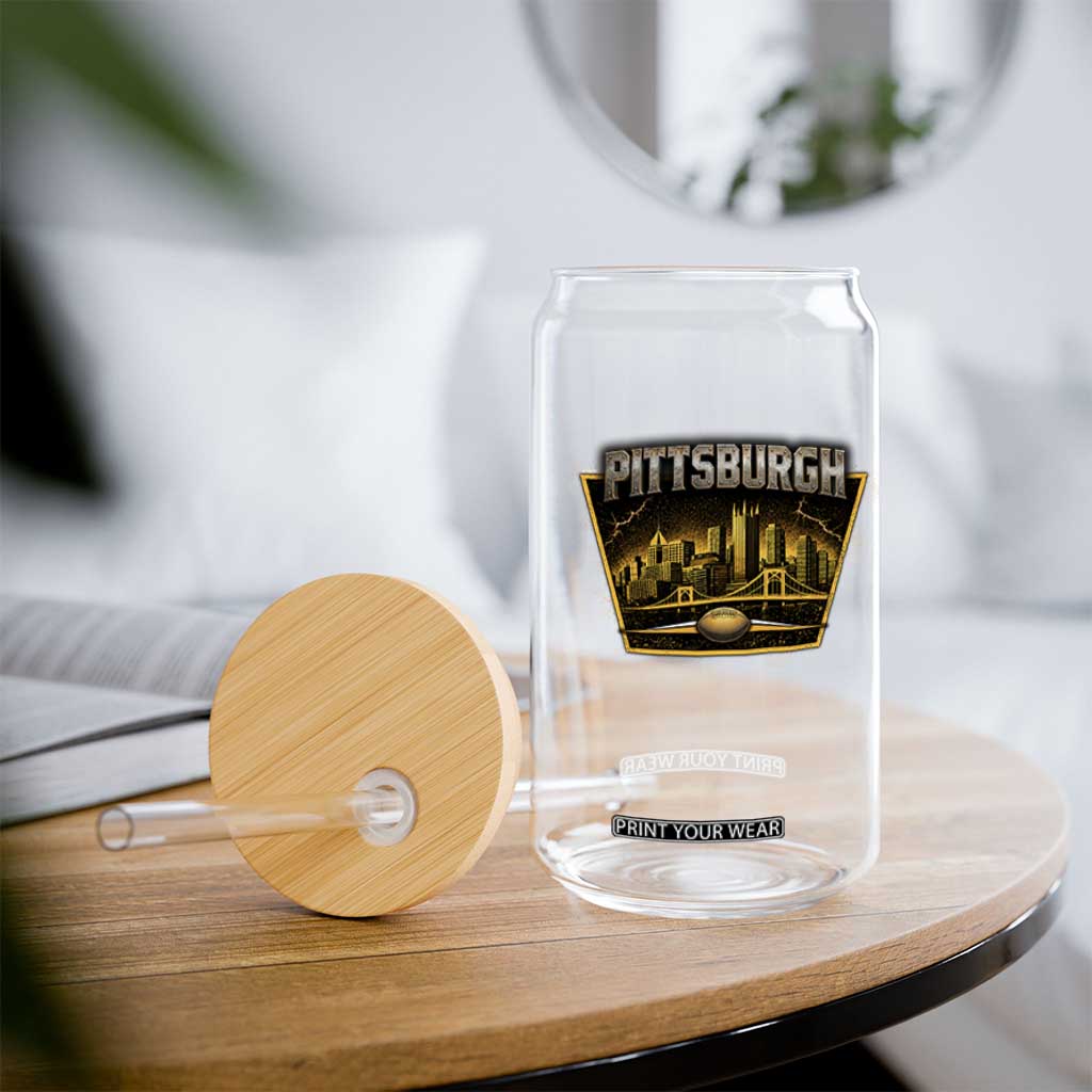 Pittsburgh Skyline Crest Graphic Glass Can Football Lover Gift TS12 Print Your Wear