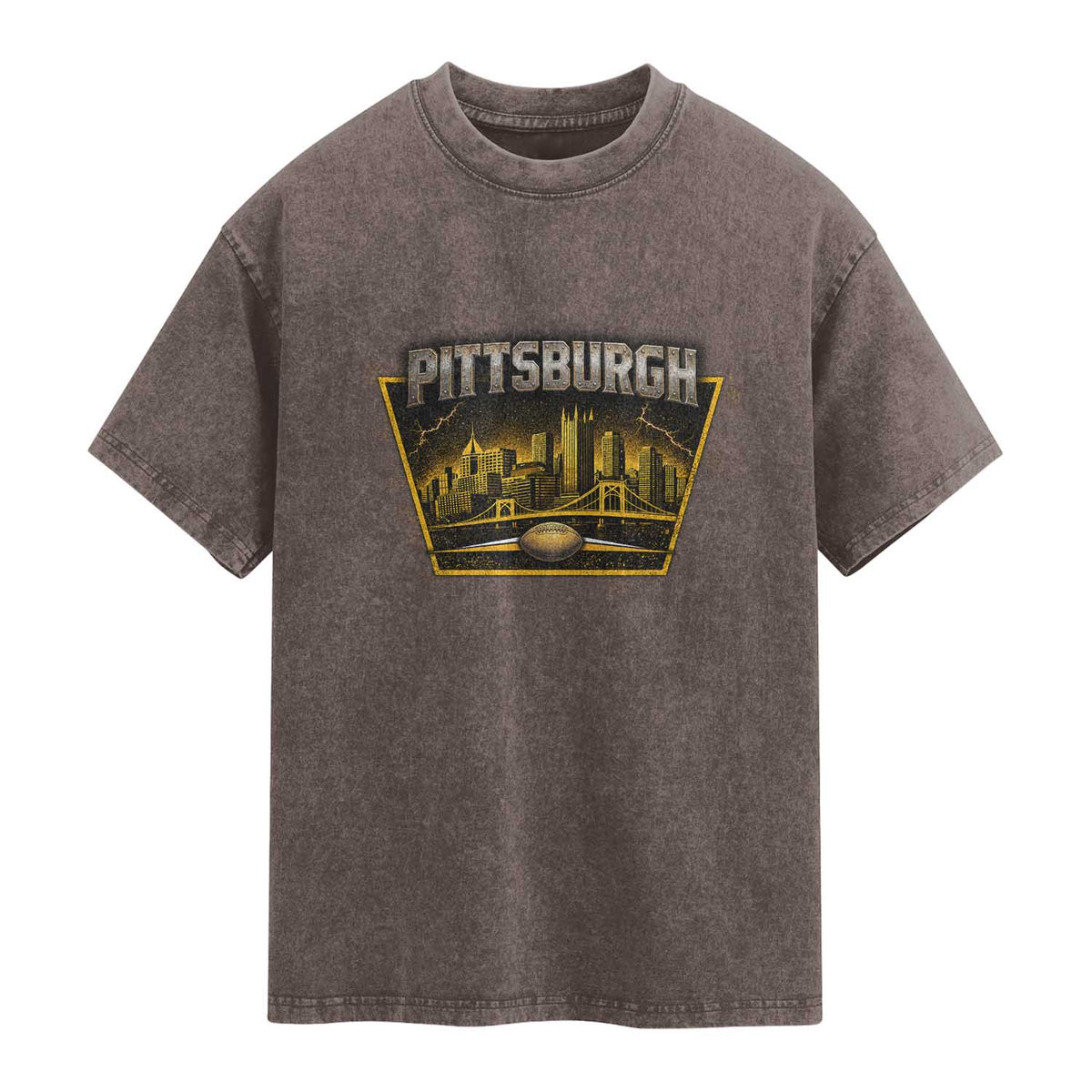 Pittsburgh Skyline Crest Graphic Washed Cotton T-Shirt Football Lover Gift