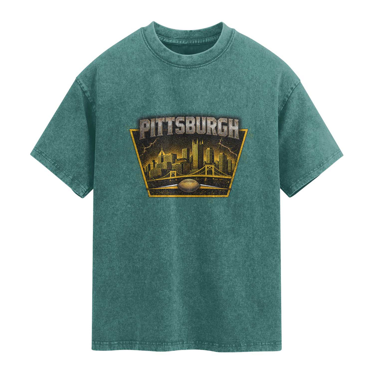 Pittsburgh Skyline Crest Graphic Washed Cotton T-Shirt Football Lover Gift