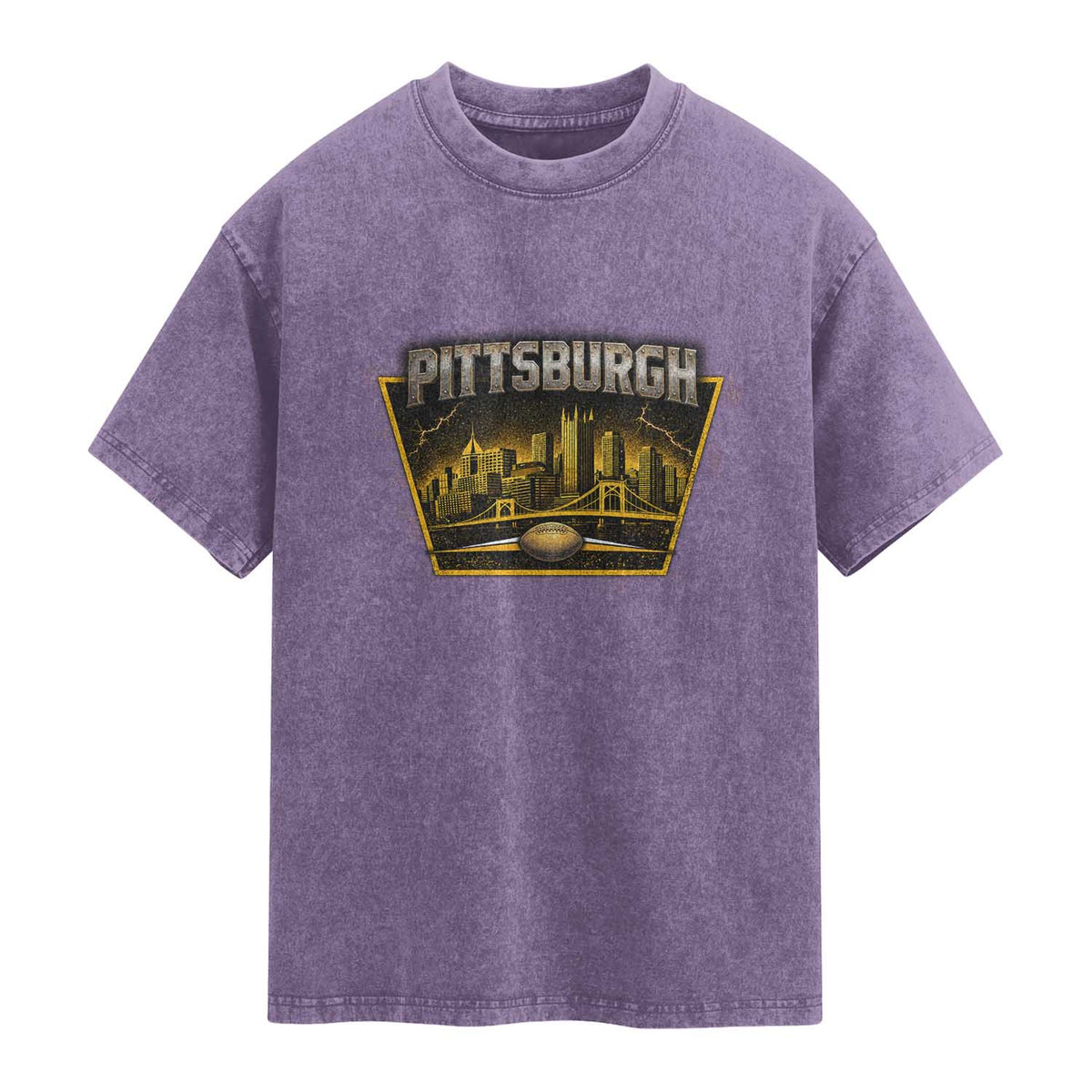 Pittsburgh Skyline Crest Graphic Washed Cotton T-Shirt Football Lover Gift