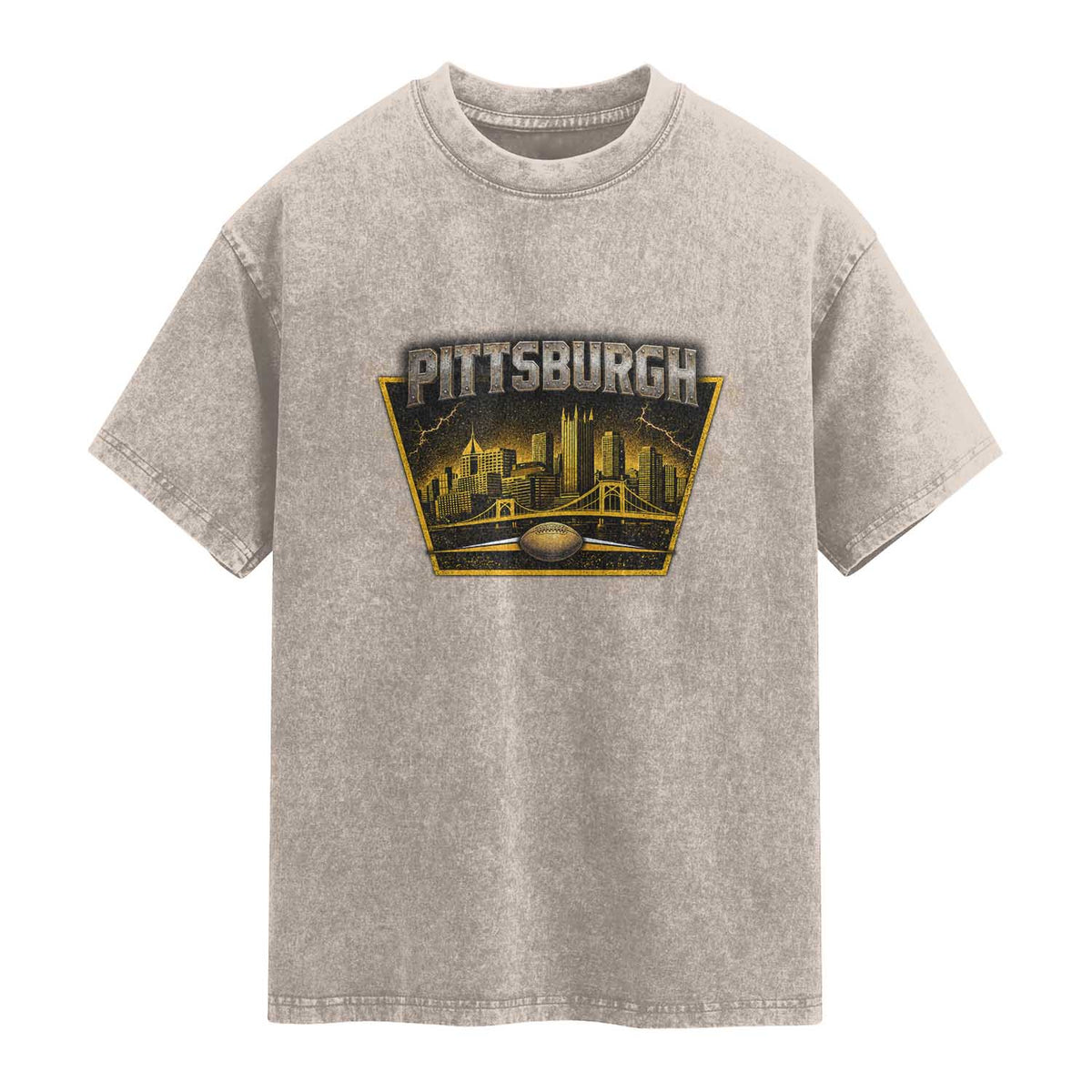 Pittsburgh Skyline Crest Graphic Washed Cotton T-Shirt Football Lover Gift