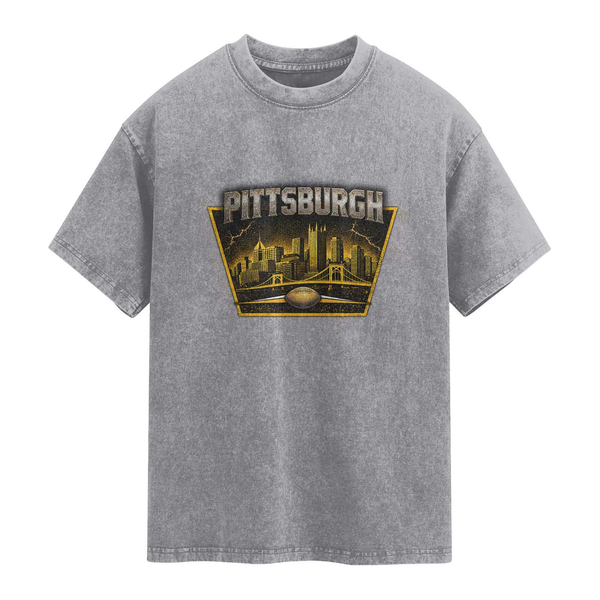 Pittsburgh Skyline Crest Graphic Washed Cotton T-Shirt Football Lover Gift