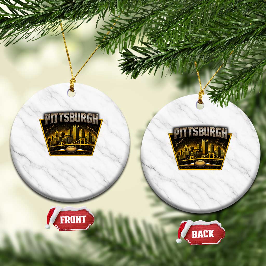 Pittsburgh Skyline Crest Graphic Ceramic Ornament Football Lover Gift TS12 1pc White Marble Print Your Wear
