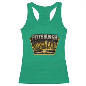 Pittsburgh Skyline Crest Graphic Racerback Tank Top Football Lover Gift TS12 Irish Green Print Your Wear