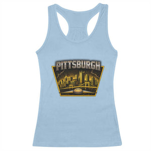 Pittsburgh Skyline Crest Graphic Racerback Tank Top Football Lover Gift TS12 Light Blue Print Your Wear