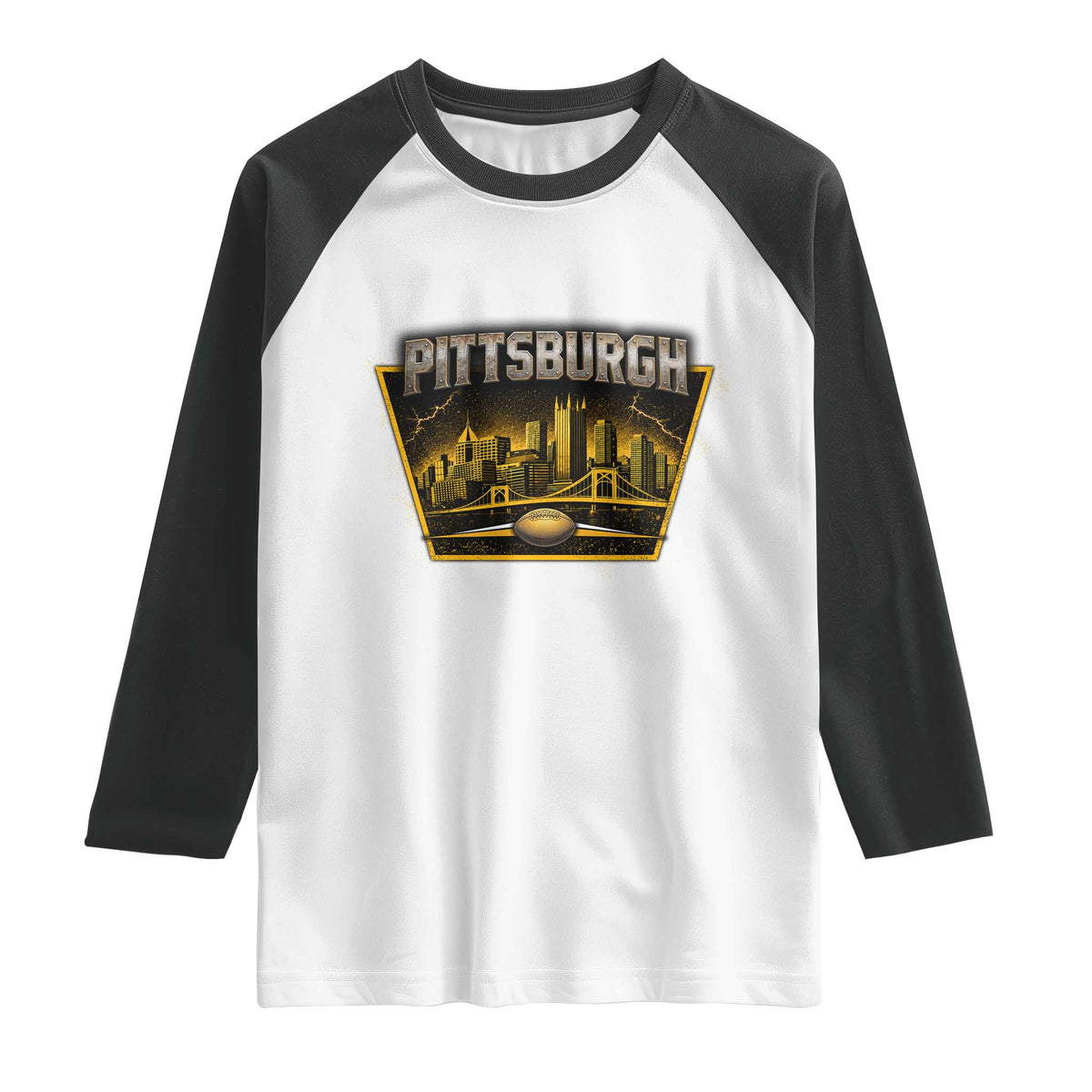 Pittsburgh Skyline Crest Graphic Raglan Shirt Football Lover Gift TS12 White Black Print Your Wear