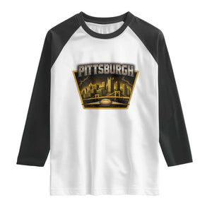 Pittsburgh Skyline Crest Graphic Raglan Shirt Football Lover Gift TS12 White Black Print Your Wear