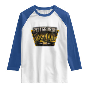 Pittsburgh Skyline Crest Graphic Raglan Shirt Football Lover Gift TS12 White Royal Print Your Wear