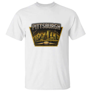 Pittsburgh Skyline Crest Graphic T Shirt Football Lover Gift TS12 White Print Your Wear
