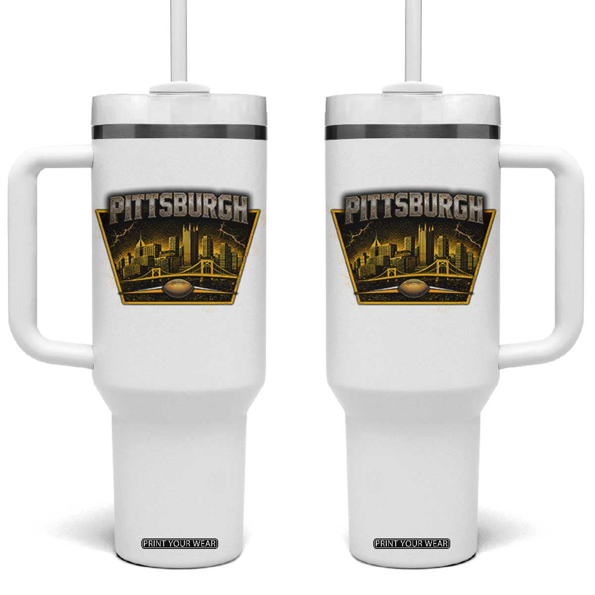 Pittsburgh Skyline Crest Graphic Tumbler With Handle Football Lover Gift TS12 One Size: 40 oz White Print Your Wear