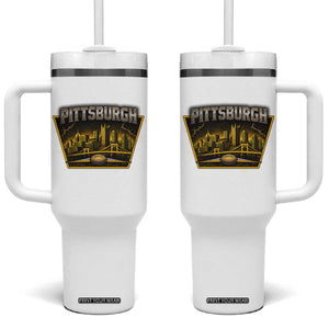 Pittsburgh Skyline Crest Graphic Tumbler With Handle Football Lover Gift TS12 One Size: 40 oz White Print Your Wear