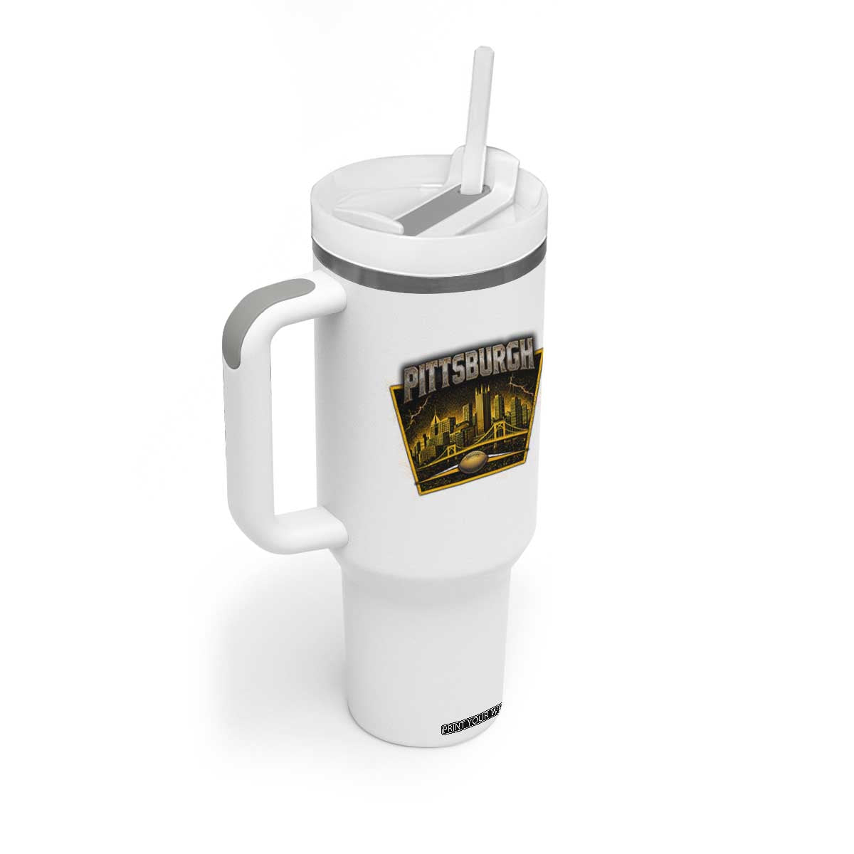 Pittsburgh Skyline Crest Graphic Tumbler With Handle Football Lover Gift TS12 Print Your Wear