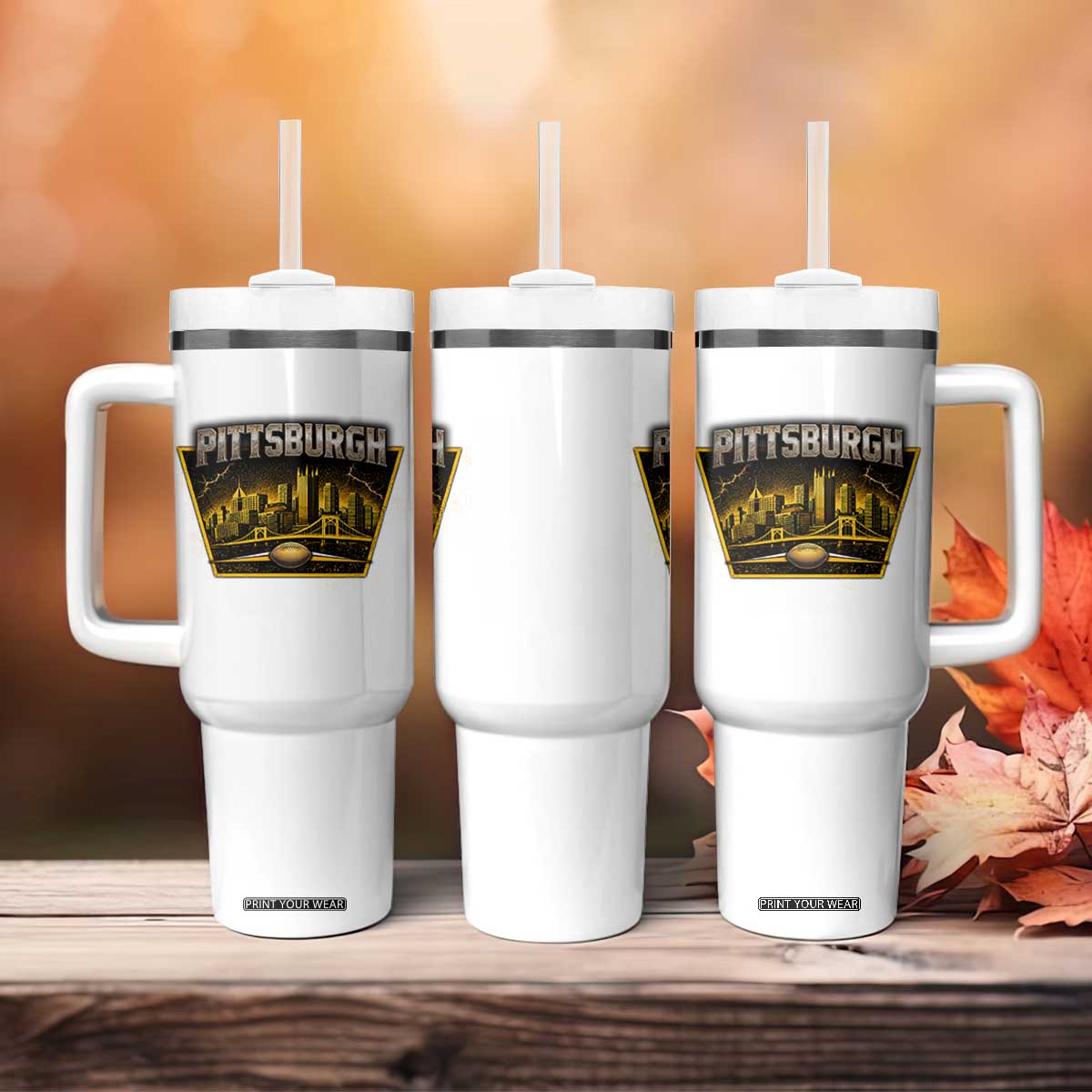 Pittsburgh Skyline Crest Graphic Tumbler With Handle Football Lover Gift TS12 Print Your Wear