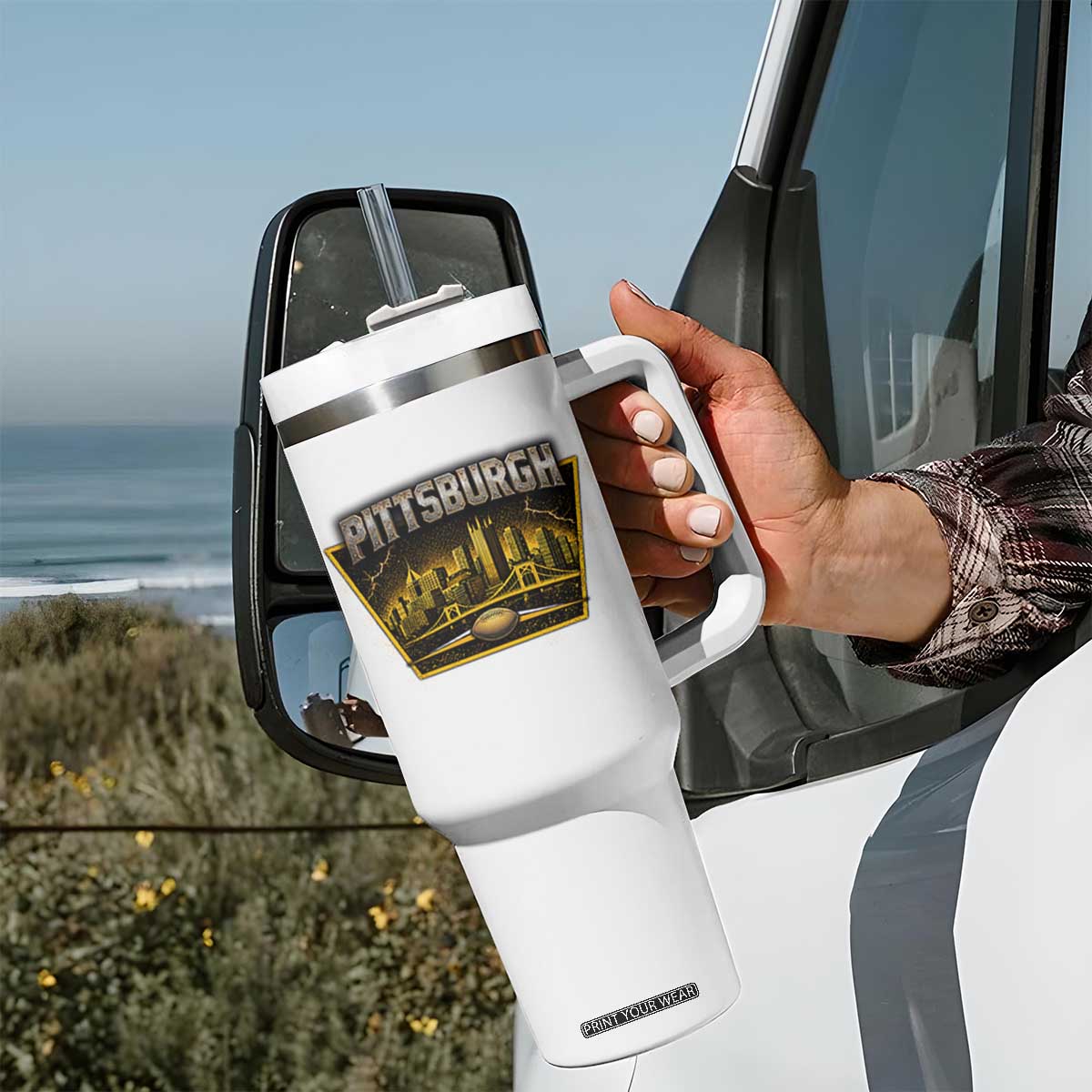 Pittsburgh Skyline Crest Graphic Tumbler With Handle Football Lover Gift TS12 Print Your Wear