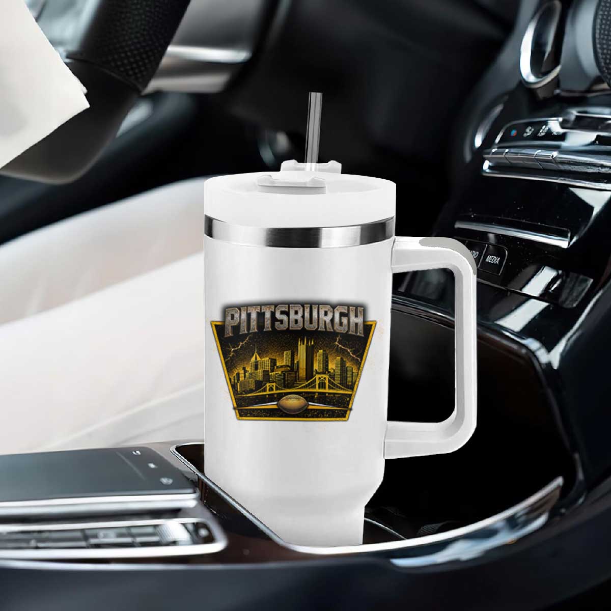 Pittsburgh Skyline Crest Graphic Tumbler With Handle Football Lover Gift TS12 Print Your Wear