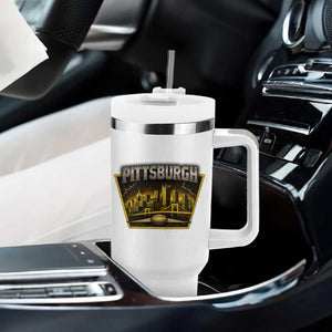 Pittsburgh Skyline Crest Graphic Tumbler With Handle Football Lover Gift TS12 Print Your Wear