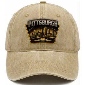 Pittsburgh Skyline Crest Graphic Washed Cotton Baseball Cap Football Lover Gift TS12 Print Your Wear