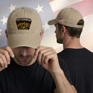Pittsburgh Skyline Crest Graphic Washed Cotton Baseball Cap Football Lover Gift TS12 Print Your Wear