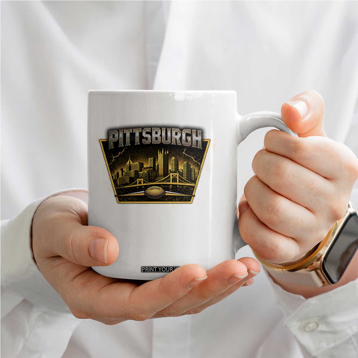 Pittsburgh Skyline Crest Graphic Coffee Mug Football Lover Gift TS12 Print Your Wear