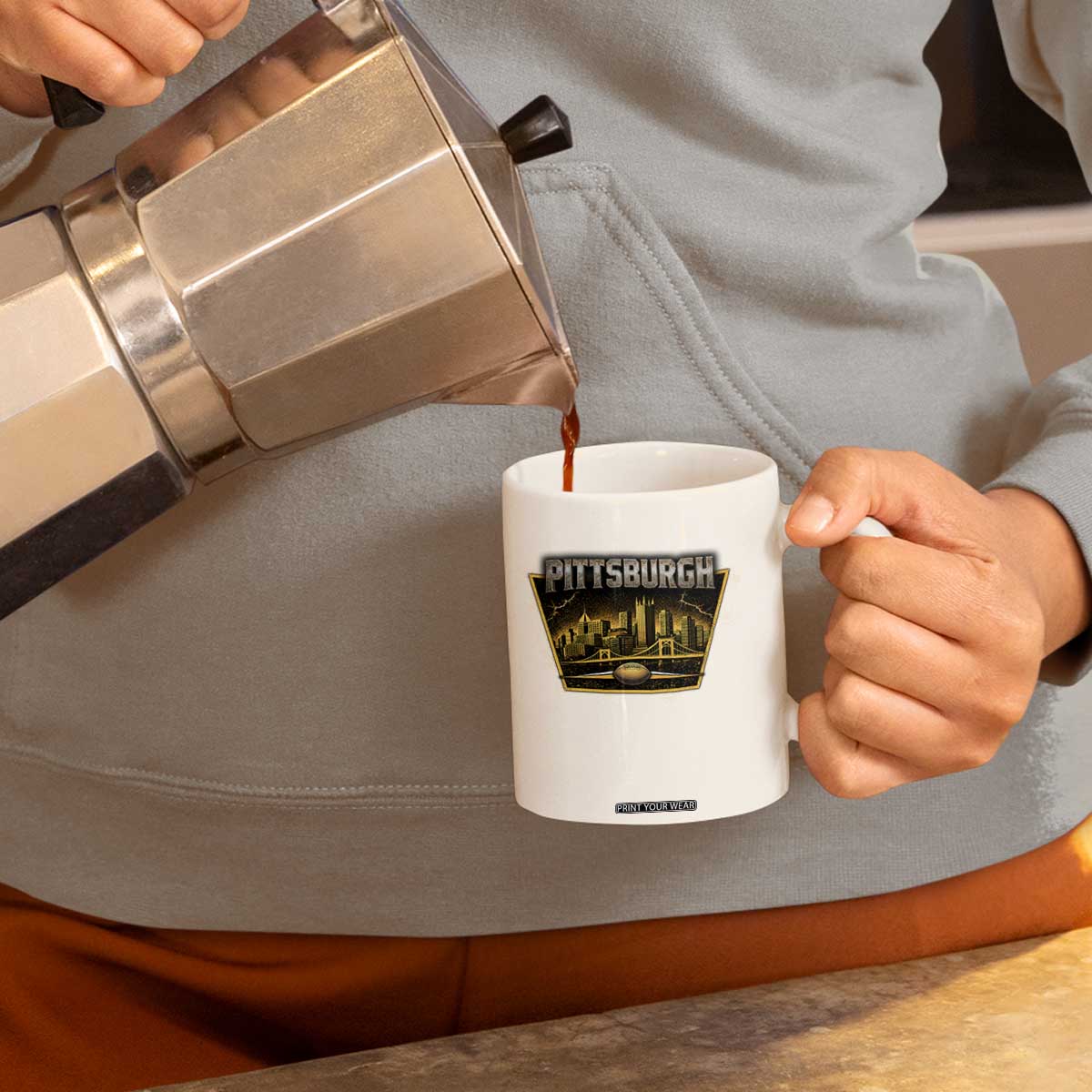 Pittsburgh Skyline Crest Graphic Coffee Mug Football Lover Gift TS12 Print Your Wear