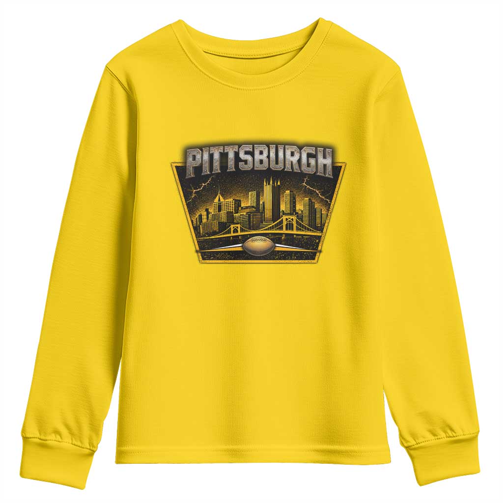Pittsburgh Skyline Crest Graphic Youth Sweatshirt Football Lover Gift TS12 Daisy Print Your Wear