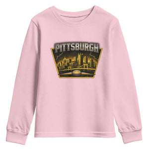 Pittsburgh Skyline Crest Graphic Youth Sweatshirt Football Lover Gift TS12 Light Pink Print Your Wear